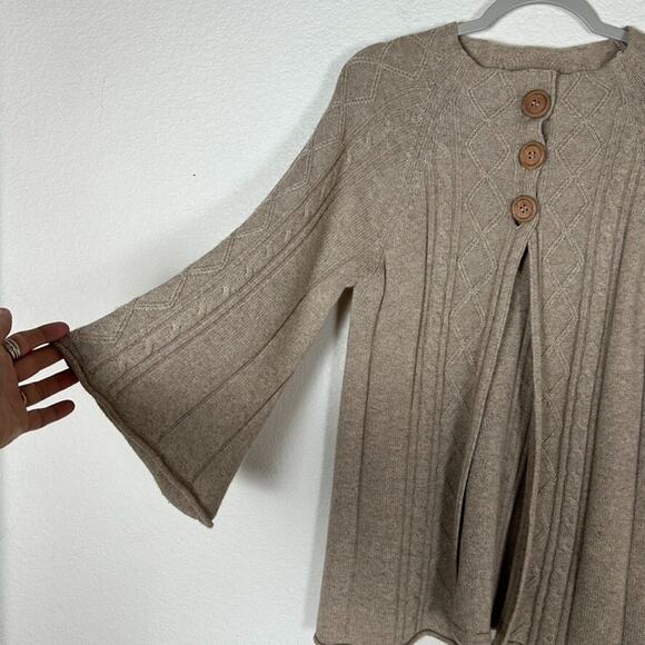 Avita Womens M Recycled cashmere blend swing tan cardigan cable 3 button sweater - Picture 5 of 8